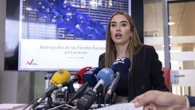 La consejera delegada del Grupo Newport, Yasmina Newport, durante la presentación , de la novena edición de Papeles de Economía Radiografía de los fondos europeos en Canarias, elaborado junto a Corporación 5, Análisis y Estrategias./ EFE - MIGUEL BARRETO