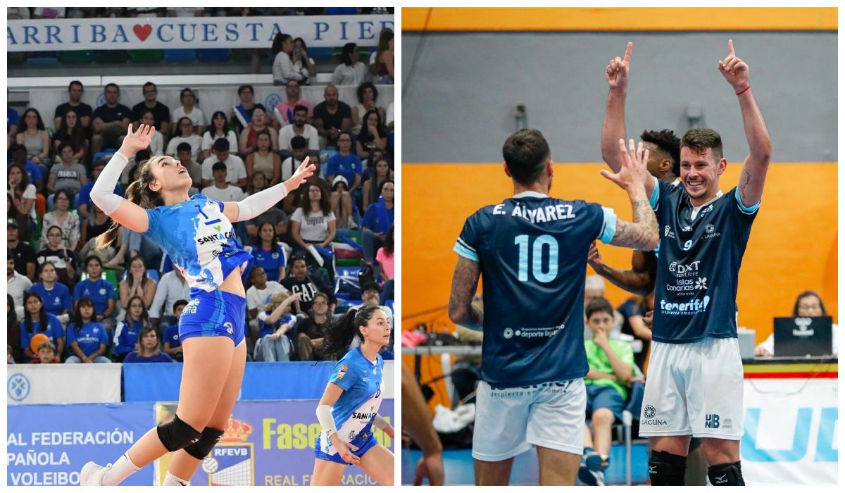 El voleibol canario está de enhorabuena con los ascensos de Cuesta Piedra y Cisneros, que se suman a Haris, Olímpico, Sayre y Guaguas en la élite./ REDES.