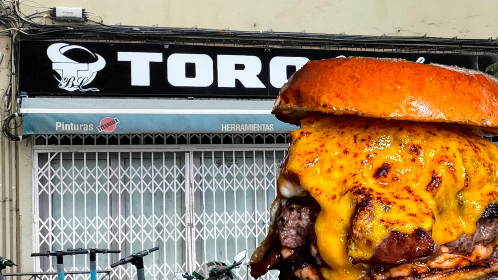 El local de Toro Burger en Santa Cruz de Tenerife y una de sus 'cheese burgers'./ ATLÁNTICO HOY