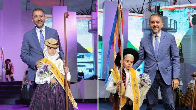 El alcalde de Santa Cruz de Tenerife, José Manuel Bermúdez, posa con los ganadores de Mago y Maga infantil