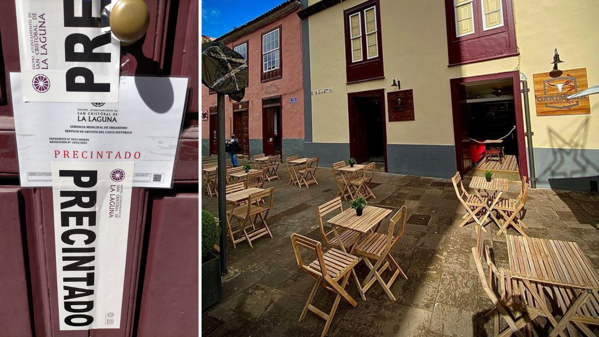 Precinto en el local de El Garimbar de La Laguna./ MONTAJE ATLÁNTICO HOY