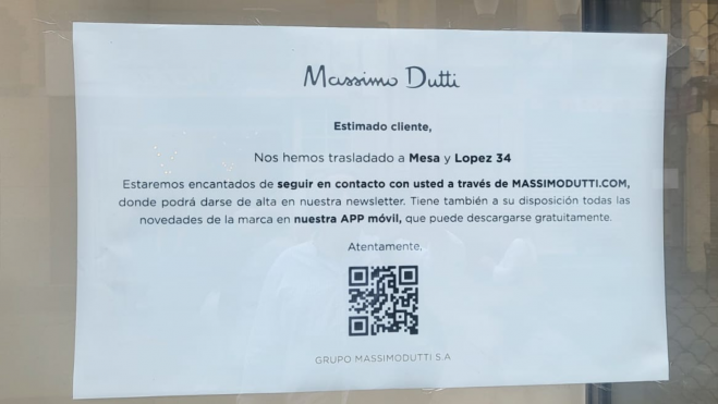 Comunicado de traslado de Massimo Dutti a la calle Mesa y López / ATLÁNTICO HOY