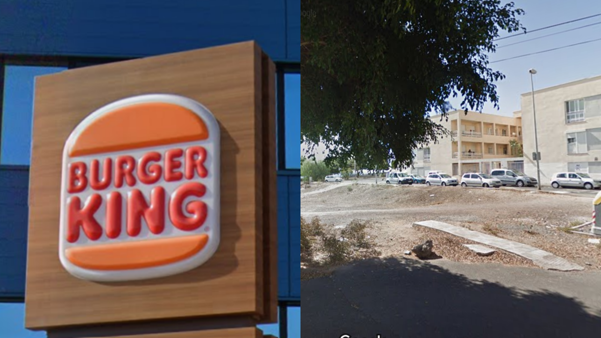 Logo del Burger King en un restaurante de Tenerife junto al solar donde podría ubicarse el local de El Fraile. / GOOGLE - MONTAJE AH