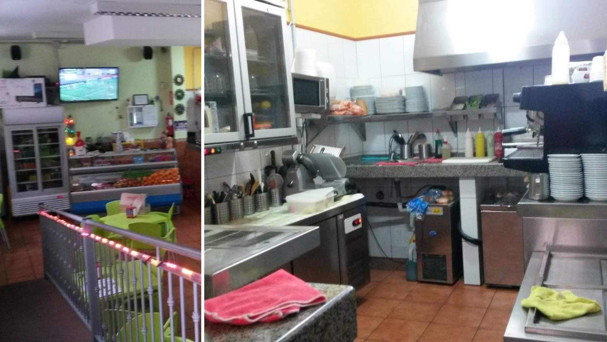 A la izquierda, la entrada al bar denunciado. A la derecha, la cocina del local./ MONTAJE ATLÁNTICO HOY