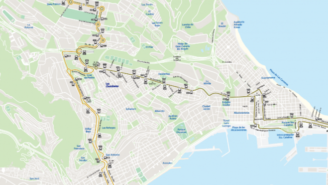 Plano de paradas Guagua Municipal para acudir al partido de Fútbol / GUAGUAS MUNICIPALES