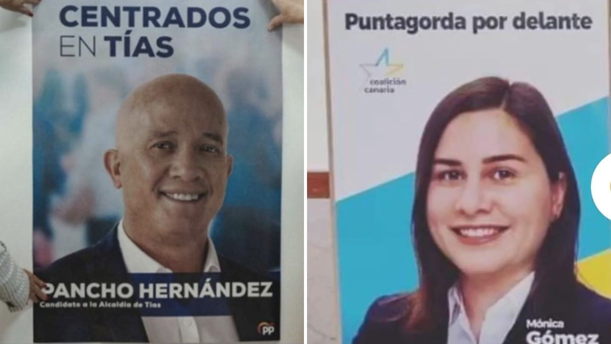Carteles virales en Tías (2019) y Puntagorda (2023) con un lema electoral controvertido. / AH