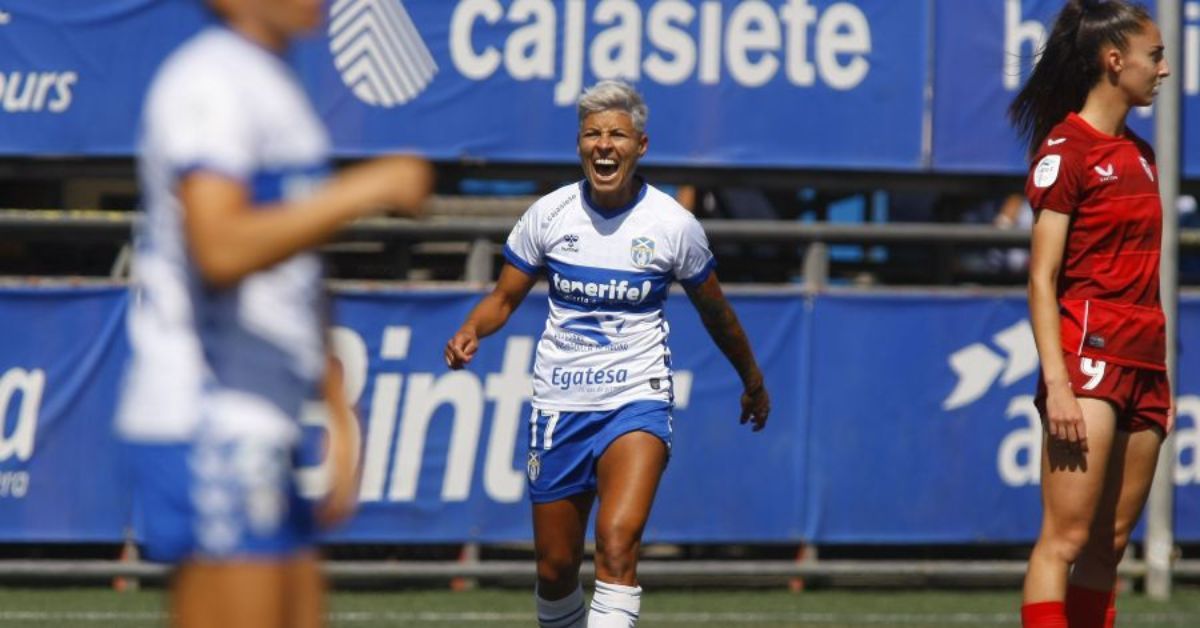 María José celebra su golazo con el que abrió el marcador en el minuto 11 para la posterior victoria por 3-1 ante el Sevilla./ LALIGA.