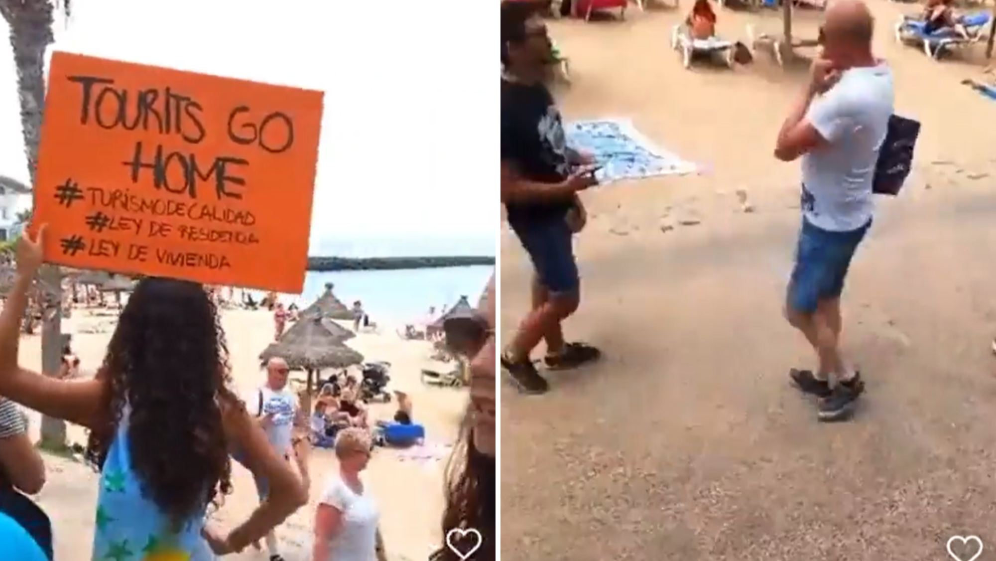 Manifestantes increpando a unos turistas durante la manifestación en el sur de Tenerife./ REDES Manifestantes increpando a unos turistas durante la manifestación en el sur de Tenerife./ REDES