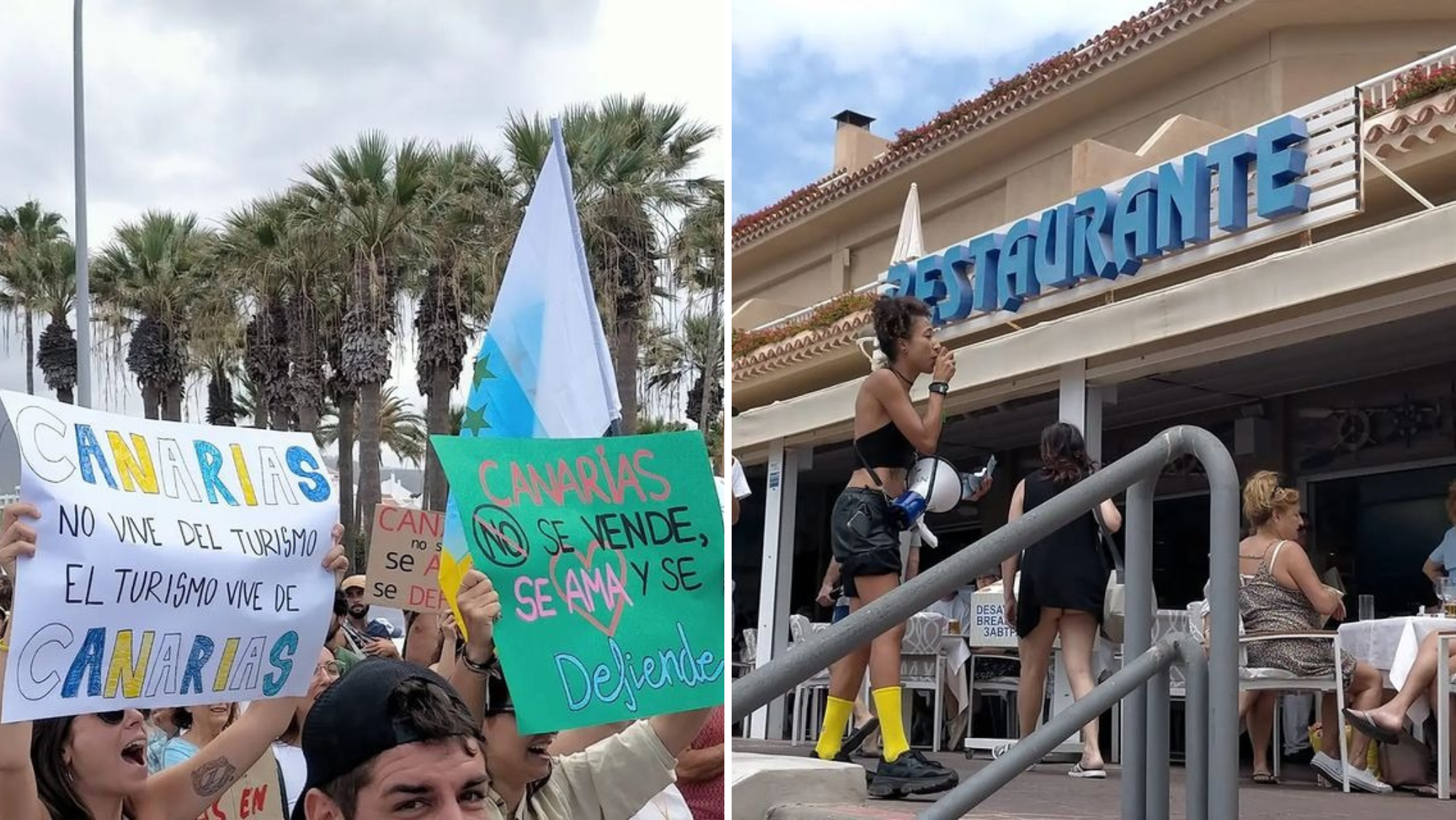 Manifestación en el sur de Tenerife contra el turismo masivo./ REDES