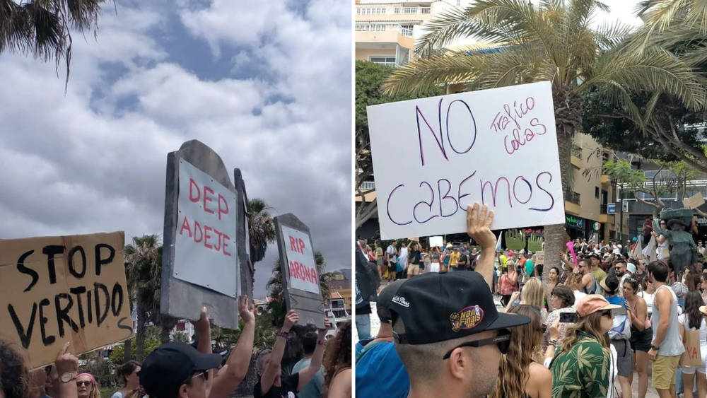 Manifestación en el sur de Tenerife contra el turismo masivo./ REDES
