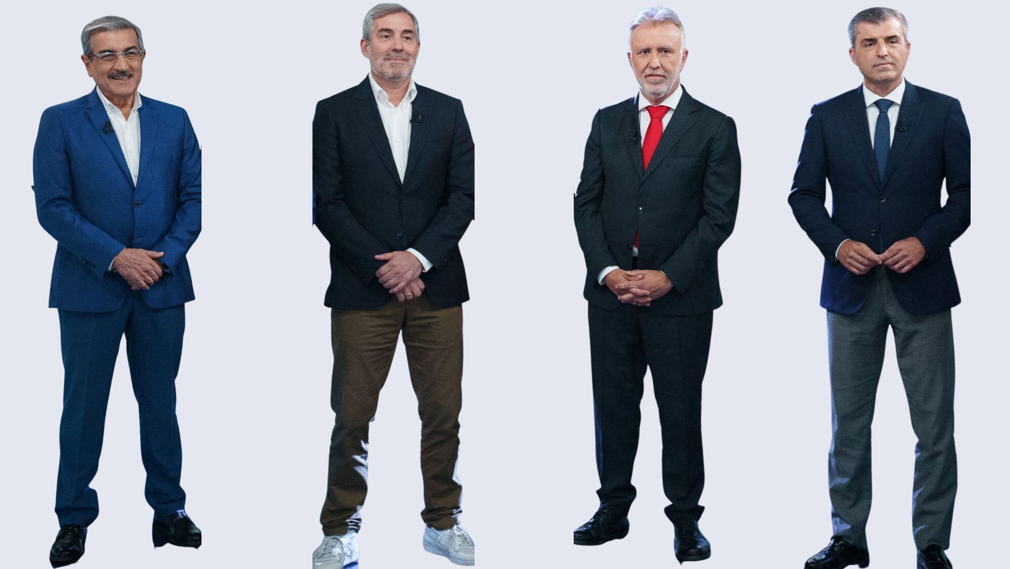 Román Rodríguez, Fernando Clavijo, Ángel Víctor Torres y Manuel Domínguez, antes del debate televisivo del pasado martes. / AH Román Rodríguez, Fernando Clavijo, Ángel Víctor Torres y Manuel Domínguez, antes del debate televisivo del pasado martes. / AH