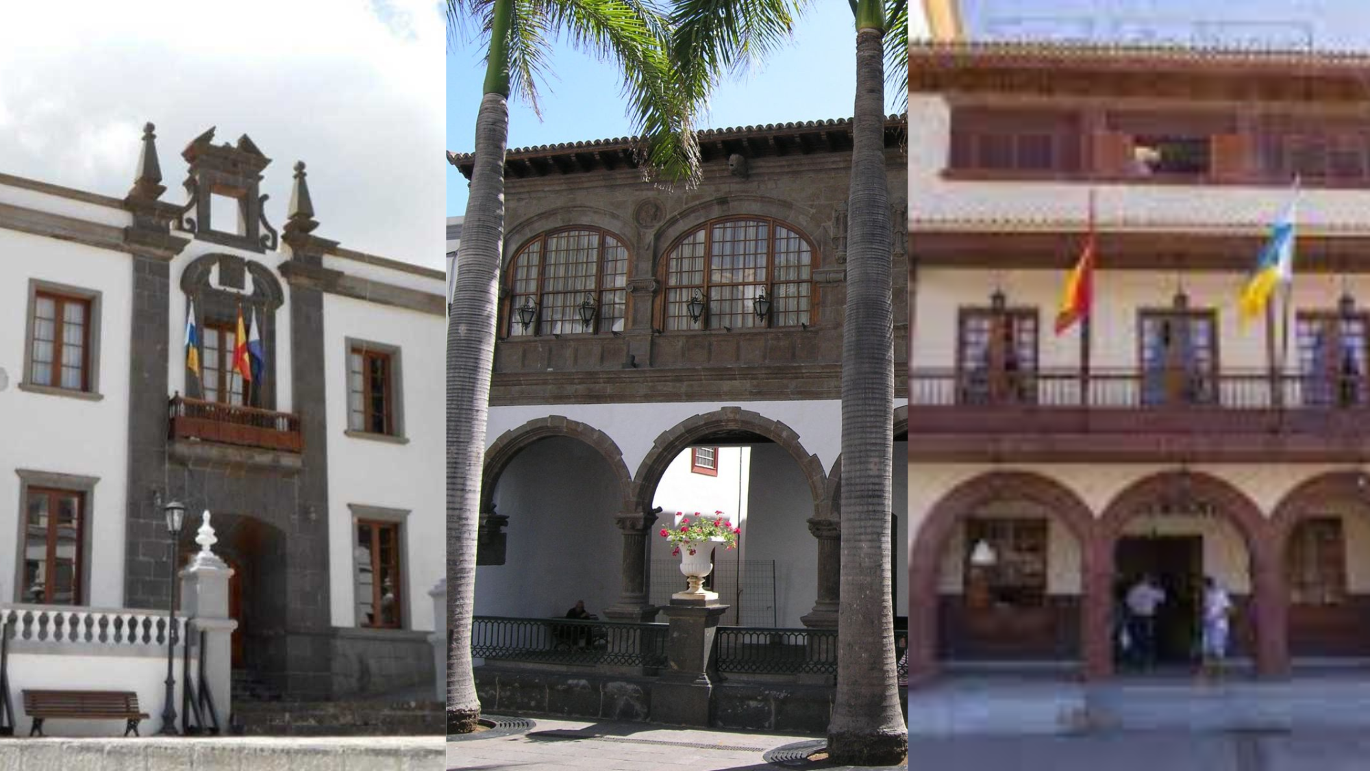 De izquierda a derecha, los ayuntamientos de Valverde, S/C de La Palma y SS de La Gomera. / Montaje AH