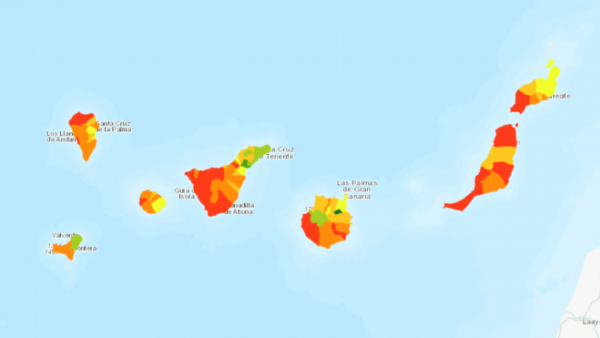 Mapa de Canarias según la renta media por personas (2020) / INSTITUTO NACIONAL DE ESTADÍSTICA Mapa de Canarias según la renta media por personas (2020) / INSTITUTO NACIONAL DE ESTADÍSTICA
