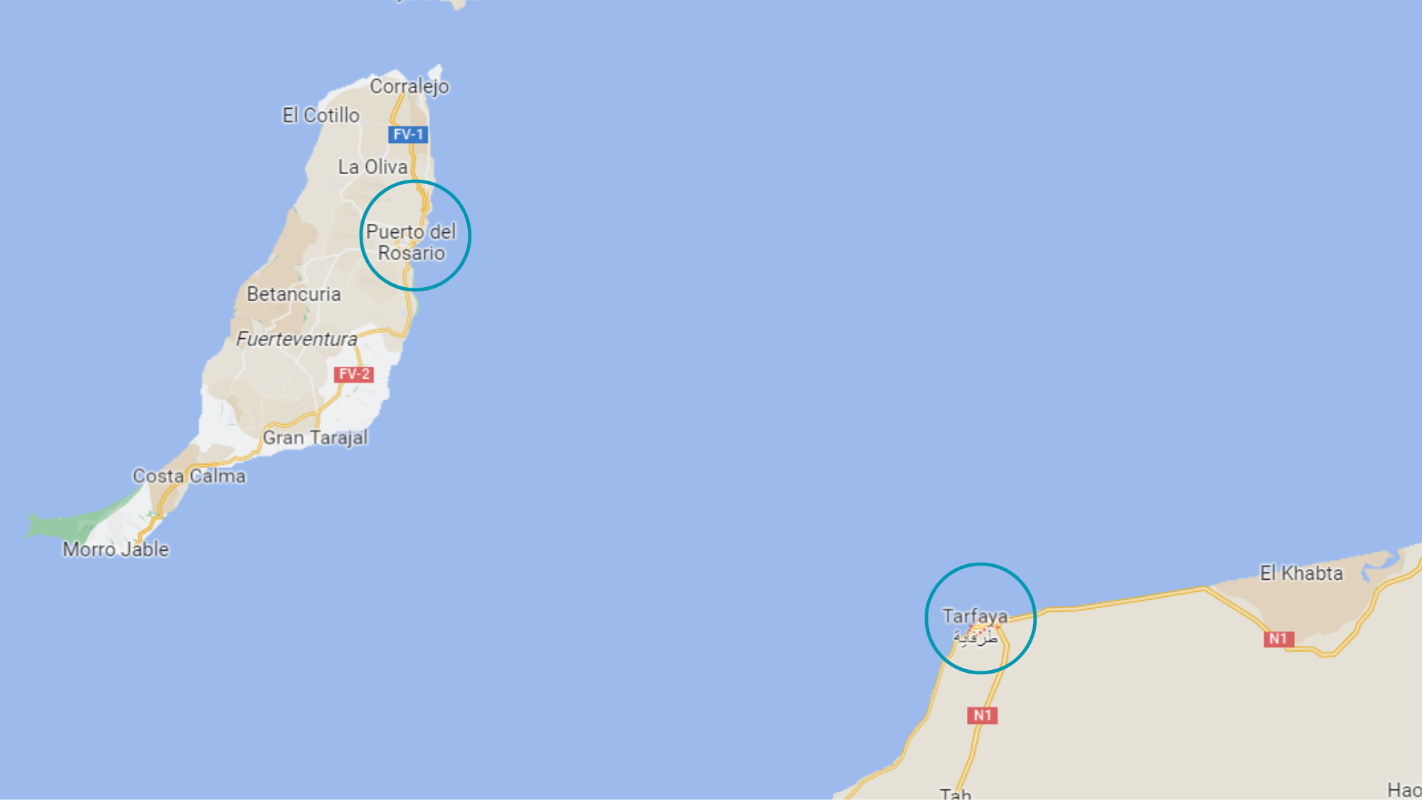 La reapertura de la línea marítima entre el puerto marroquí de Tarfaya y el canario de Puerto del Rosario vuelve a estar sobre la mesa / MAPS