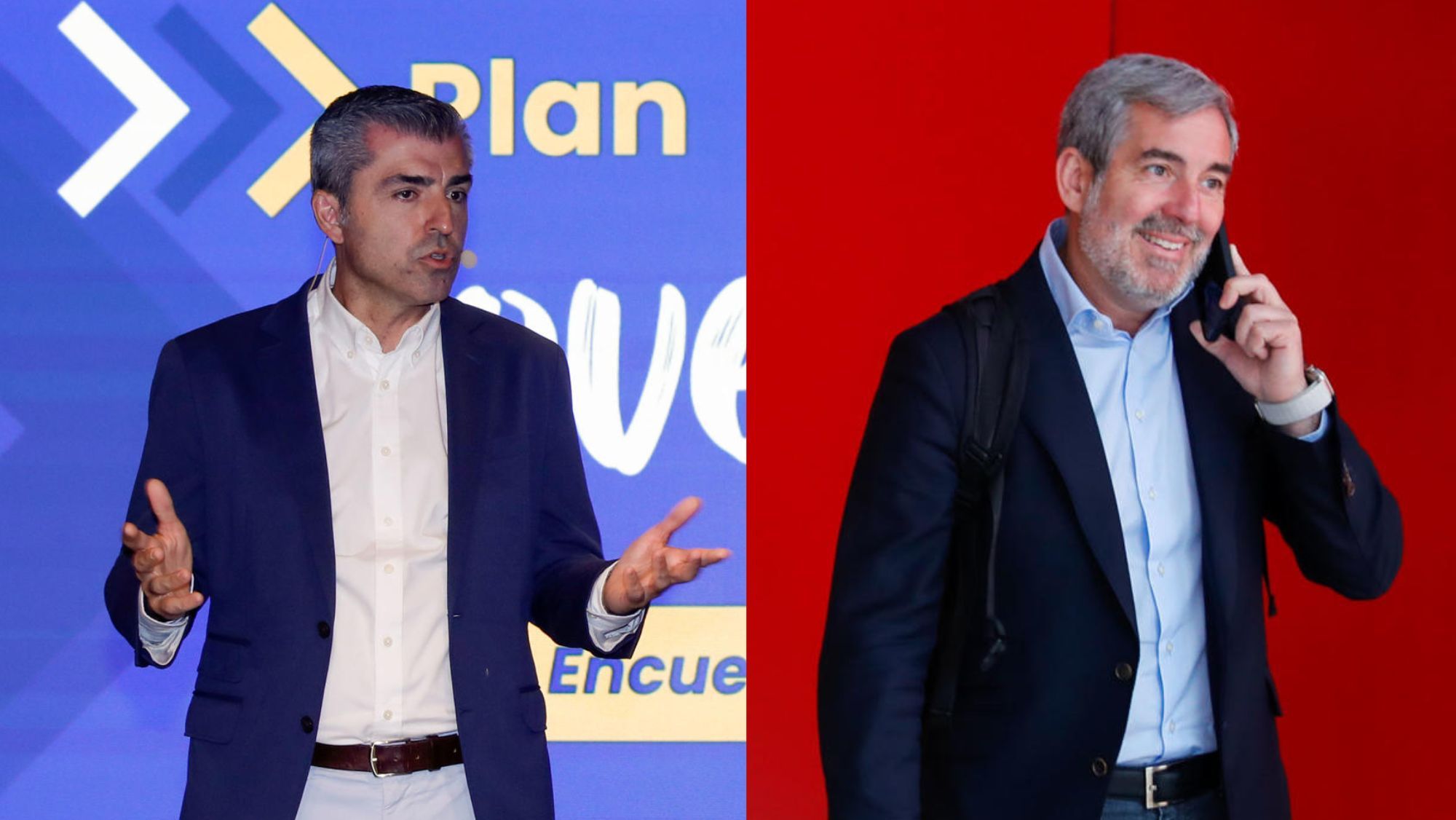 Manuel Domínguez y Fernando Clavijo, líderes de Partido Popular y Coalición Canaria, confían en sellar este martes un pacto de Gobierno en Canarias. / EFE