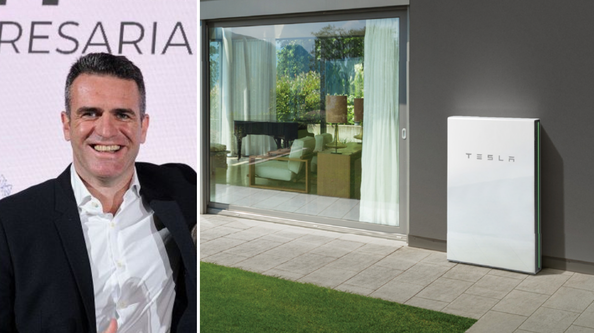 El CEO de Eave, Luis Linares, y una instalación de Tesla./ AH