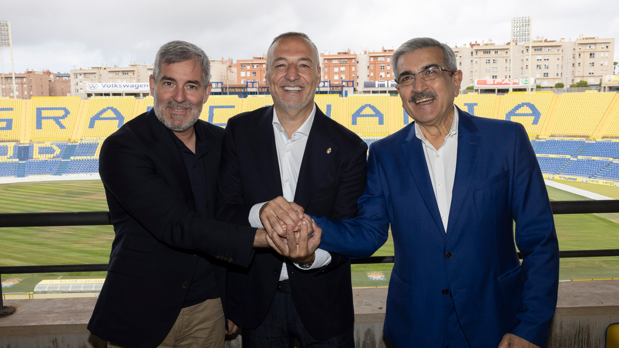 Fernando Clavijo (CC), Miguel Ángel Ramírez (centro) y Román Rodríguez / UD LAS PALMAS