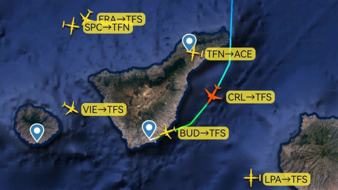Mapa del desvío que tuvo que hacer el avión / CONTROLADORES AÉREOS