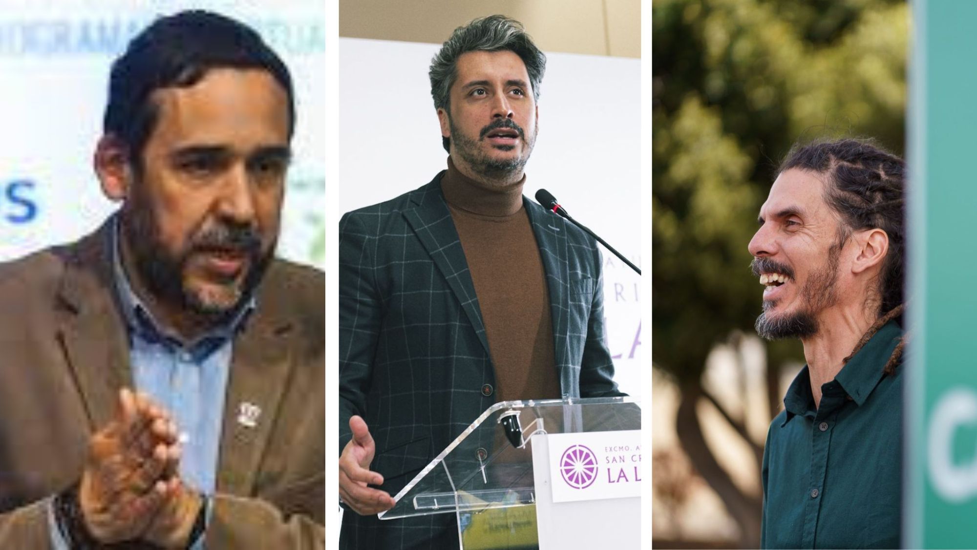 Rubens Ascanio (Unidas Sí Podemos), Luis Yeray Gutiérrez (PSOE) y Alberto Rodríguez (Drago Verdes Canarias) suman concejales suficientes para lograr una mayoría de izquierda en la La Laguna. / AH