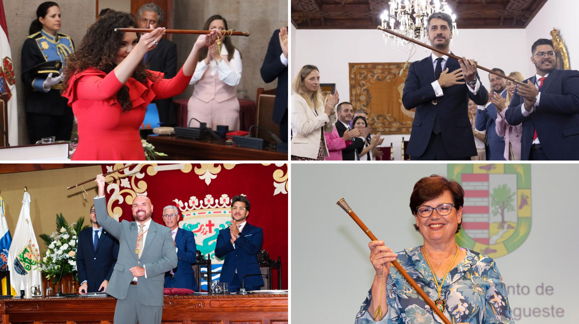 Los nuevos regidores municipales del PSOE en Tenerife: Jennifer Miranda (Granadilla), Luis Yeray Gutiérrez (La Laguna), Marco González (Puerto de la Cruz) y Ana Mena (Tegueste)./ AH