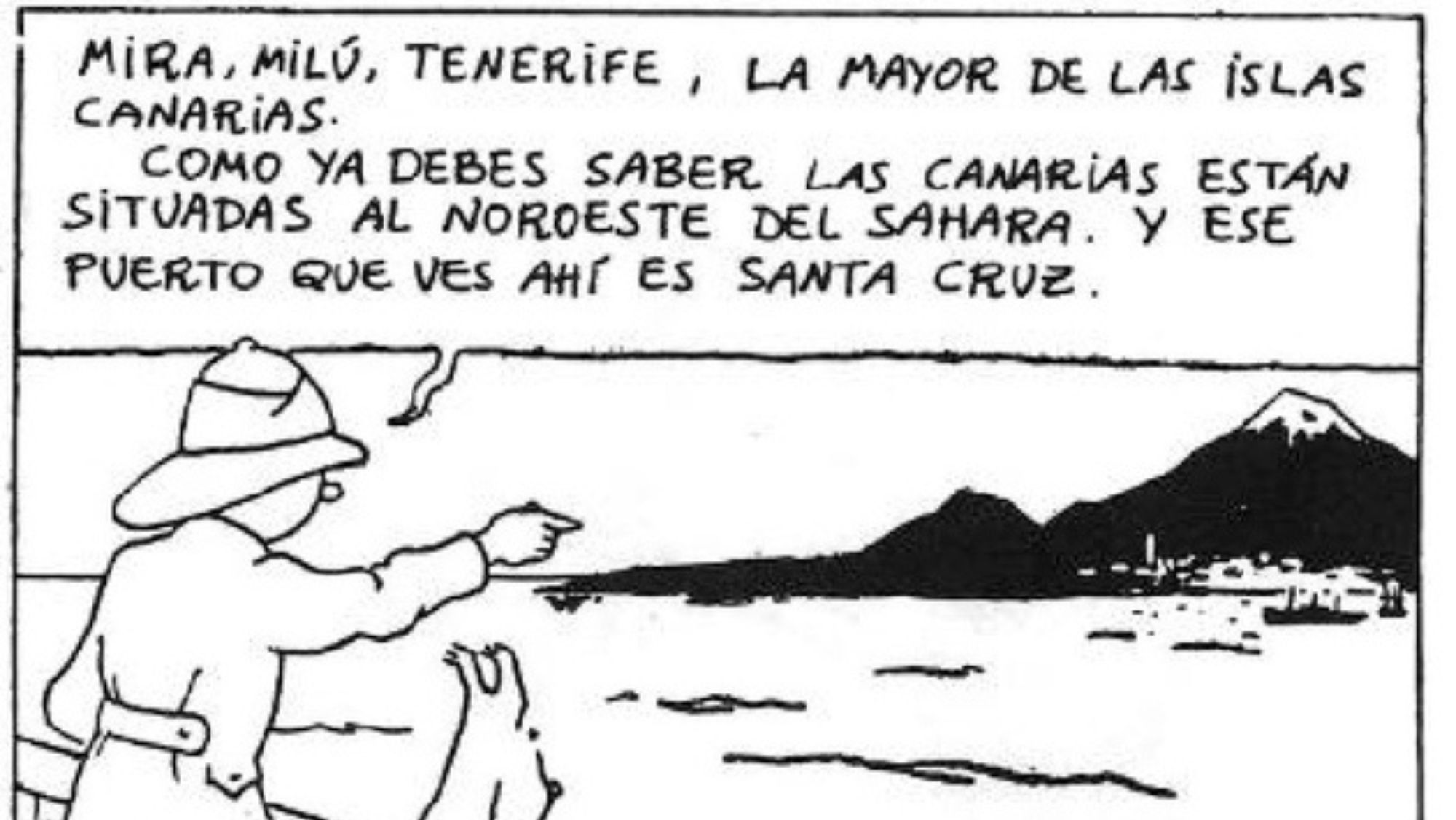 Viñeta donde Tintín le enseña a Milú Tenerife / HERGÉ