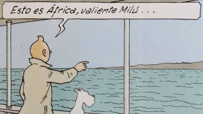 Viñeta actualizada de Tontín donde ya no se ve ni hablan de Tenerife / HERGÉ