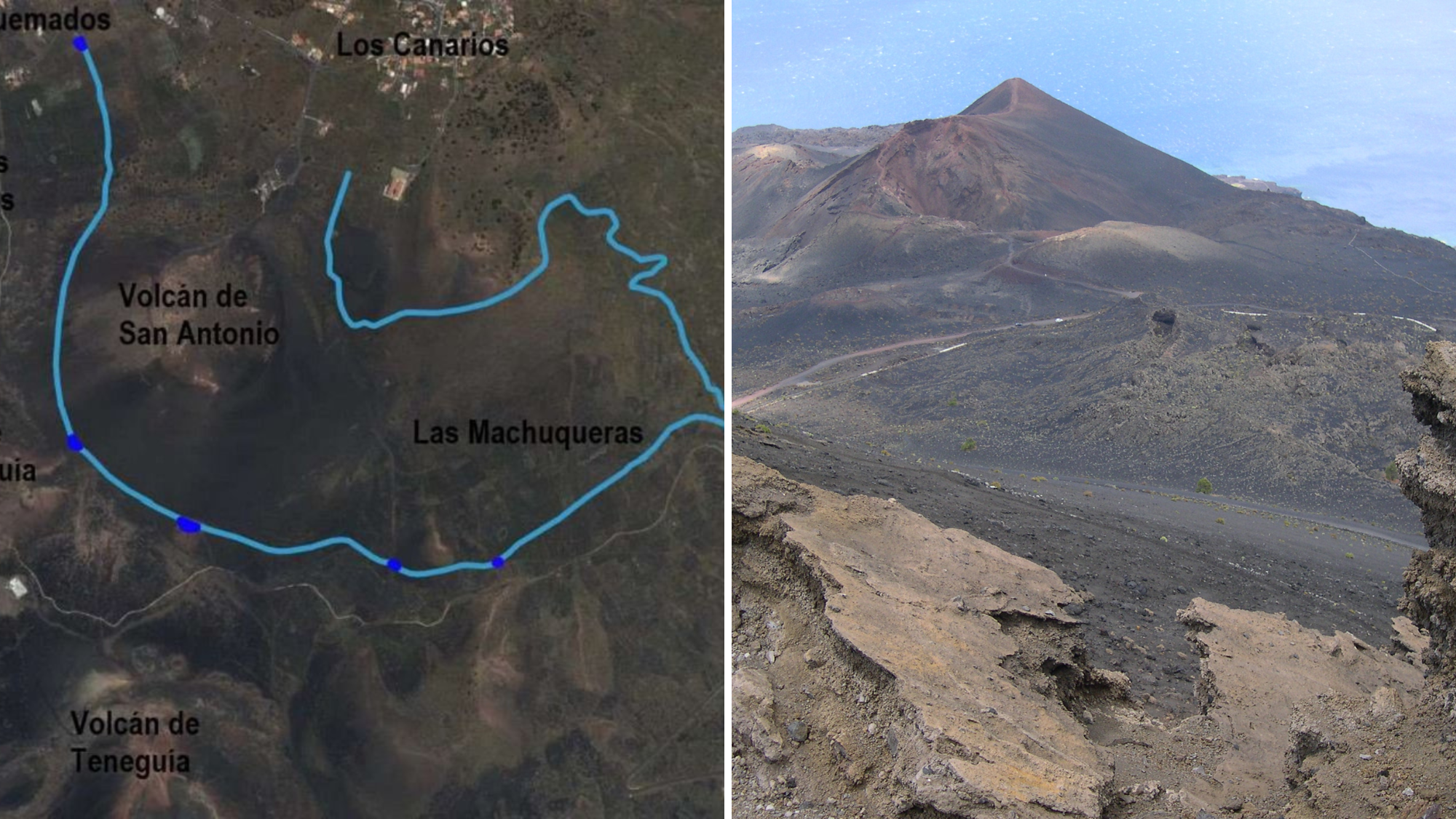 Trazado del proyecto de la carretera junto al paisaje de Teneguía. / PROYECTO E IMAGEN DE LA RED