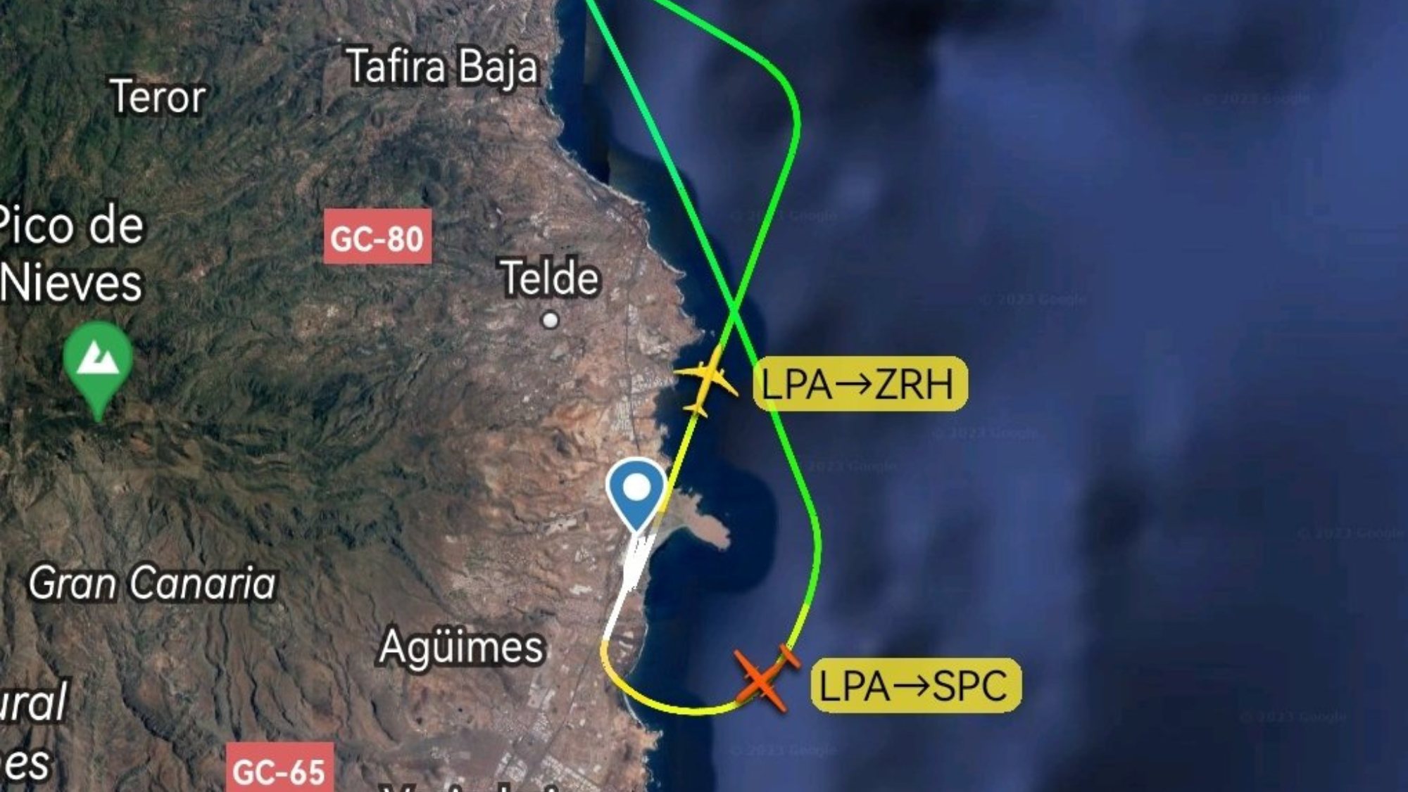 Trayectoria de emergencia realizada por el avión con un pasajero con problemas sanitarios. / CONTROLADORES AÉREOS