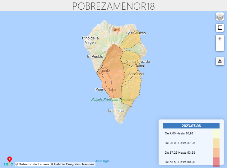 Tasa de riesgo de pobreza infantil en los municipios de la erupción. / GOBIERNO DE ESPAÑA