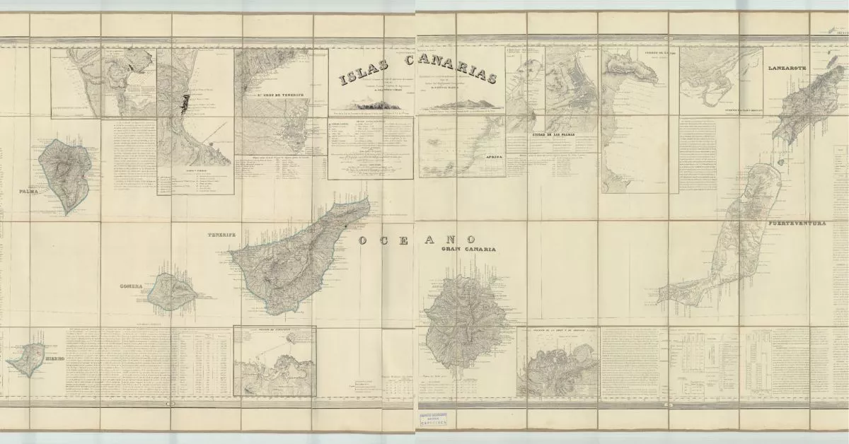 Mapa de Canarias elaborado por Francisco Coello de Portugal y Quesada en colaboración con el cartógrafo Pascual Madoz./ INSTITUTO GEOGRÁFICO NACIONAL.