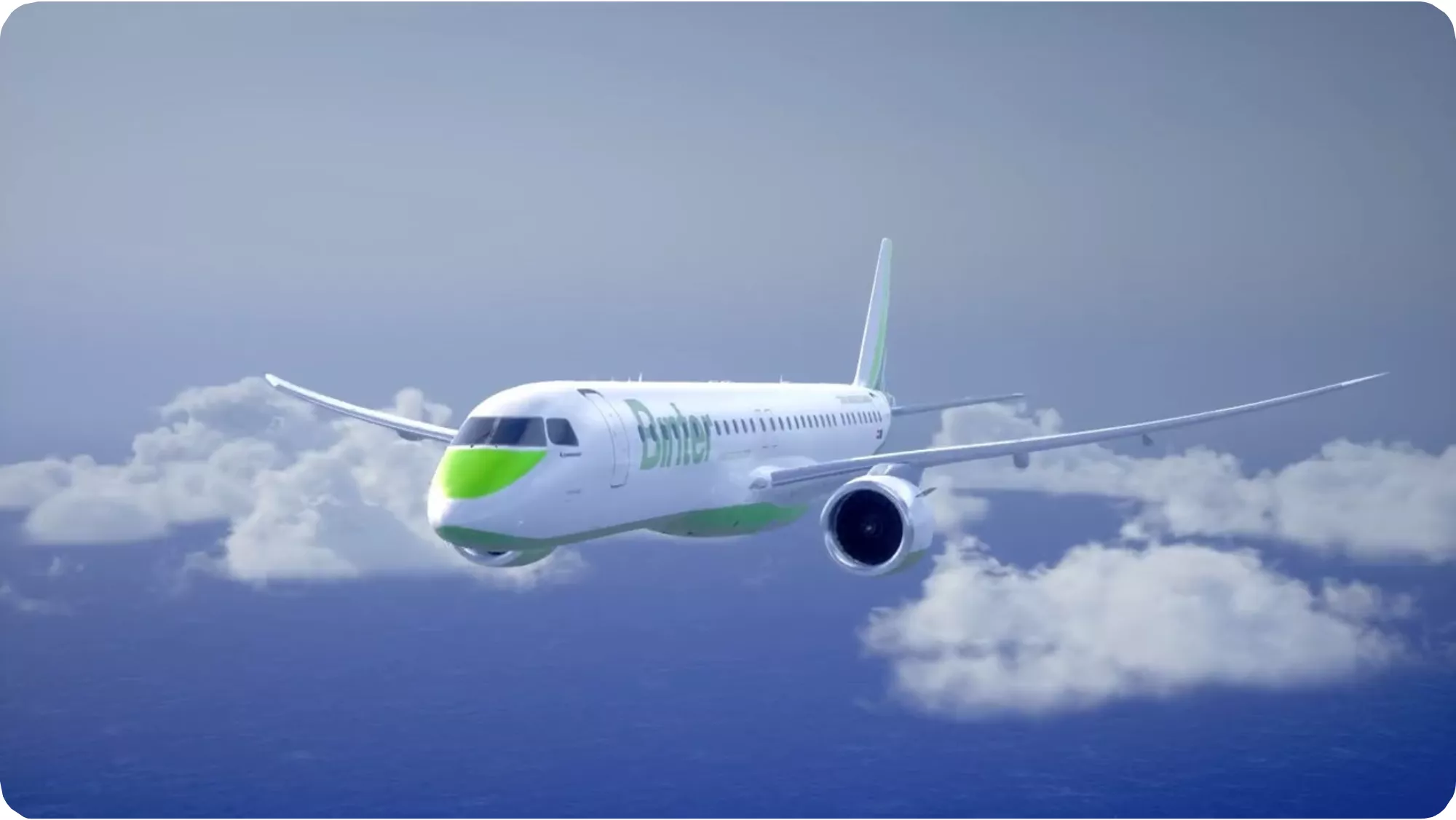 Ilustración con un reactor Embraer con los distintivos y los colores corporativos de Binter. / EMBRAER