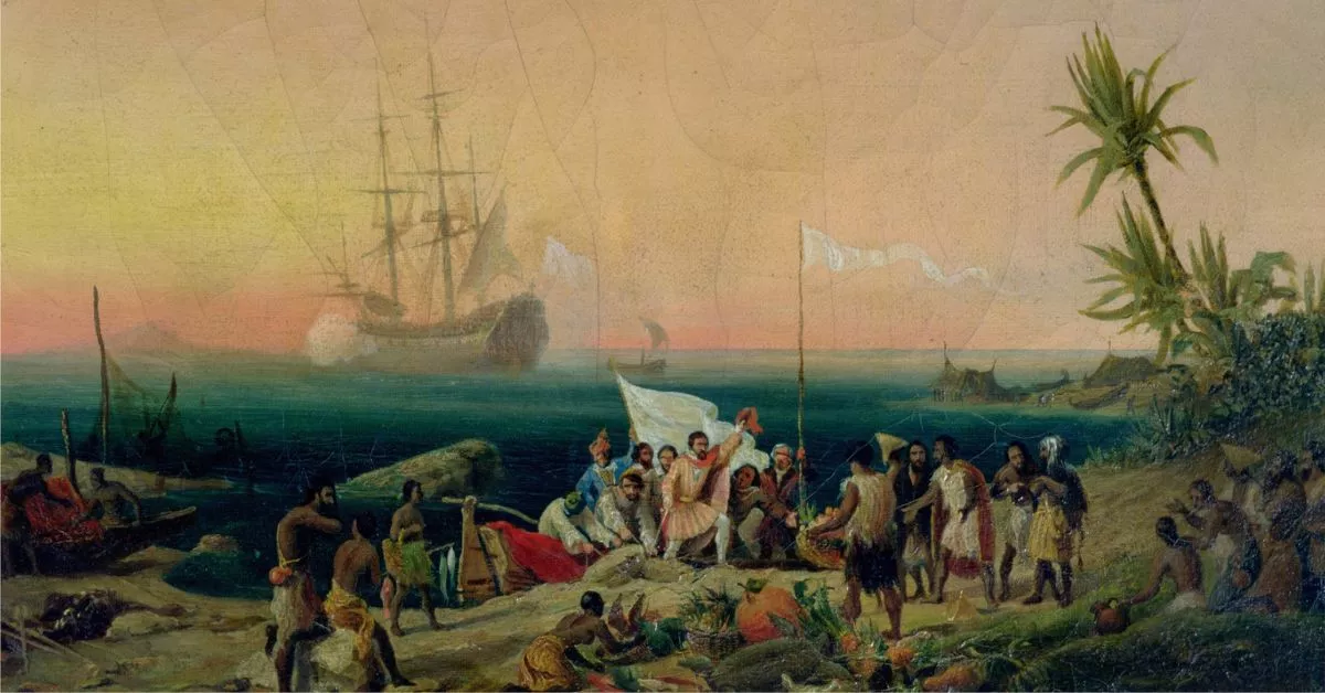Jean de Bethencourt arriba a las costas de Lanzarote en 1402, en un óleo sobre lienzo del pintor Ambroise-Louis Garneray de 1848./