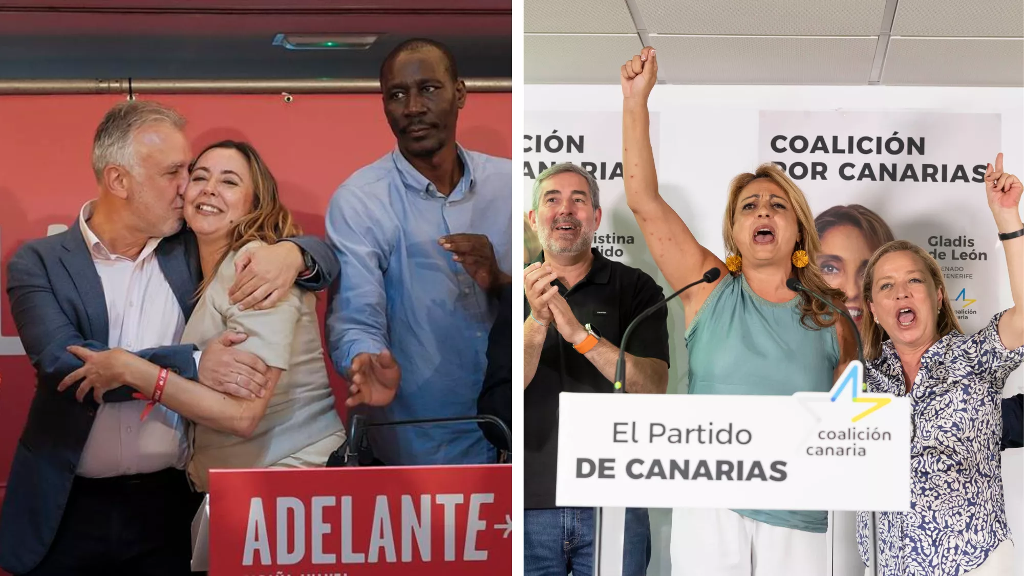 Alegría en las sedes electorales del PSOE en Canarias y CC. / EFE
