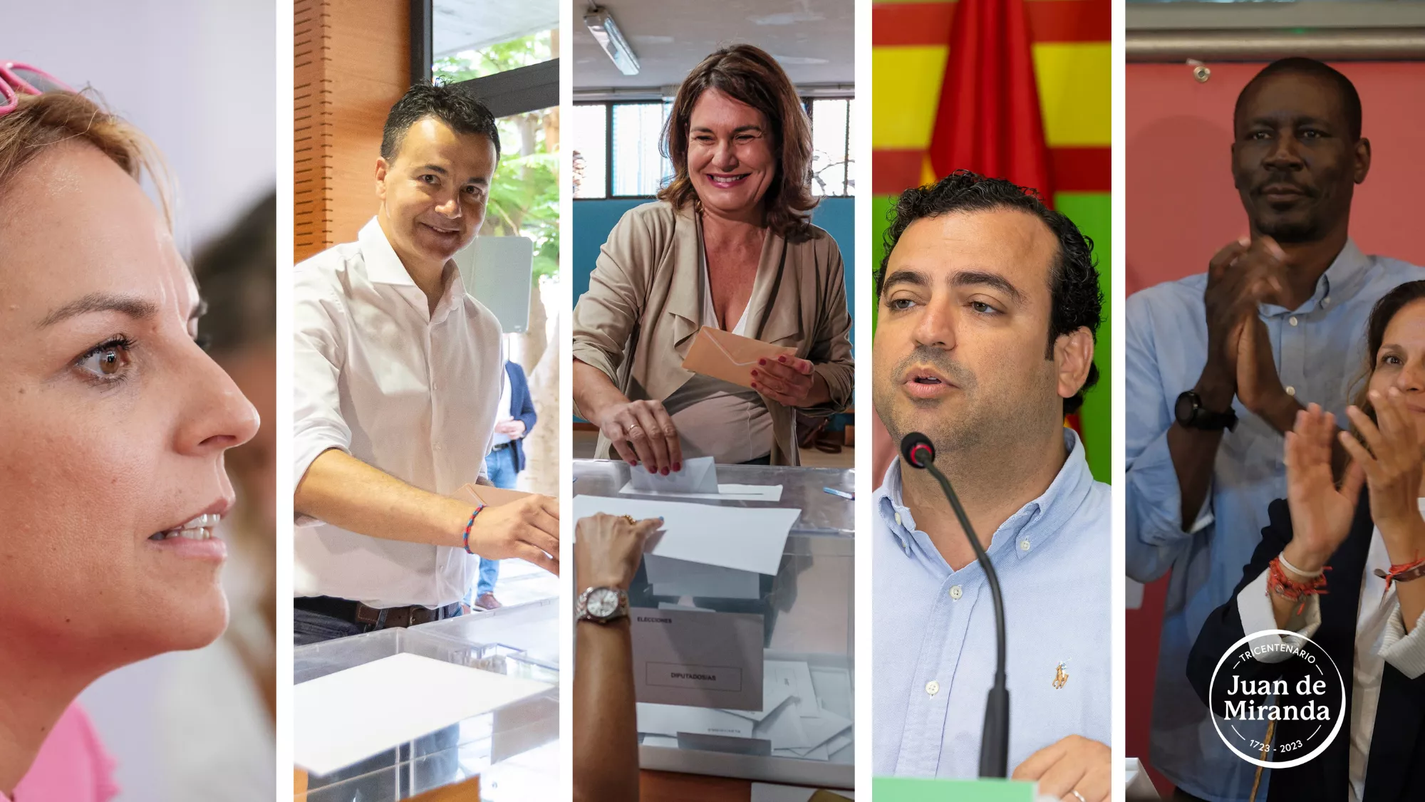 Noemí Santana, Héctor Gómez, Jimena Delgado, Alberto Rodríguez y Luc André Diouf, cinco de los 15 diputados por Canarias. / EFE