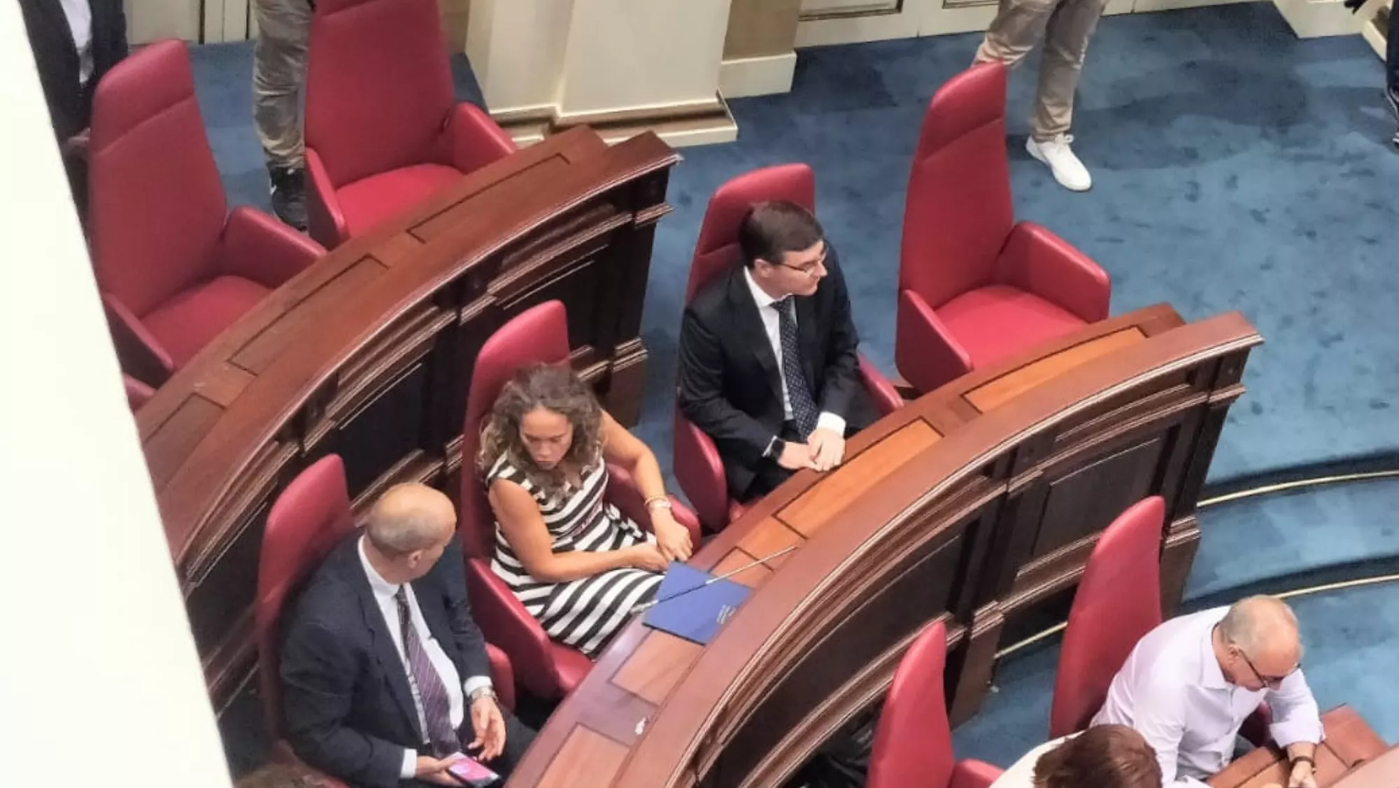 Tres de los cuatro diputados de Vox en el Parlamento de Canarias, en el centro de la imagen, con Nicasio Galván a la derecha./ AH