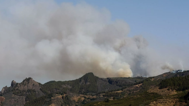Imagen de la columna de humo del incendio que afecta a la cumbre de Gran Canaria. / EFE