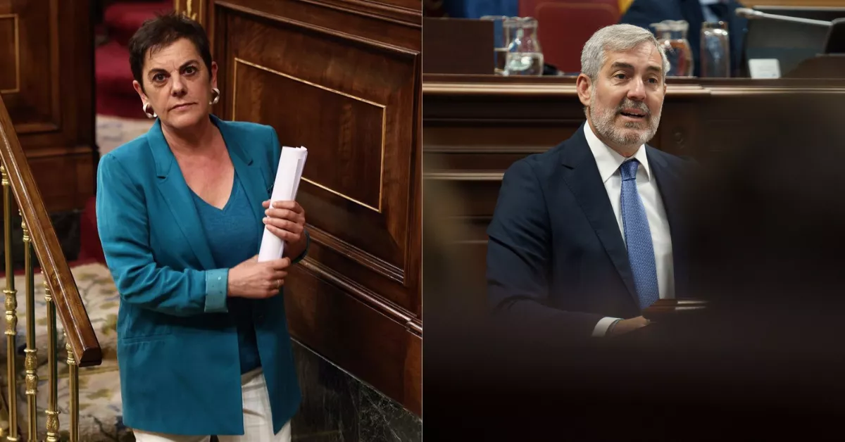 Mertxe Aizpurua (EH Bildu) y el presidente de Canarias, Fernando Clavijo. / MONTAJE AH