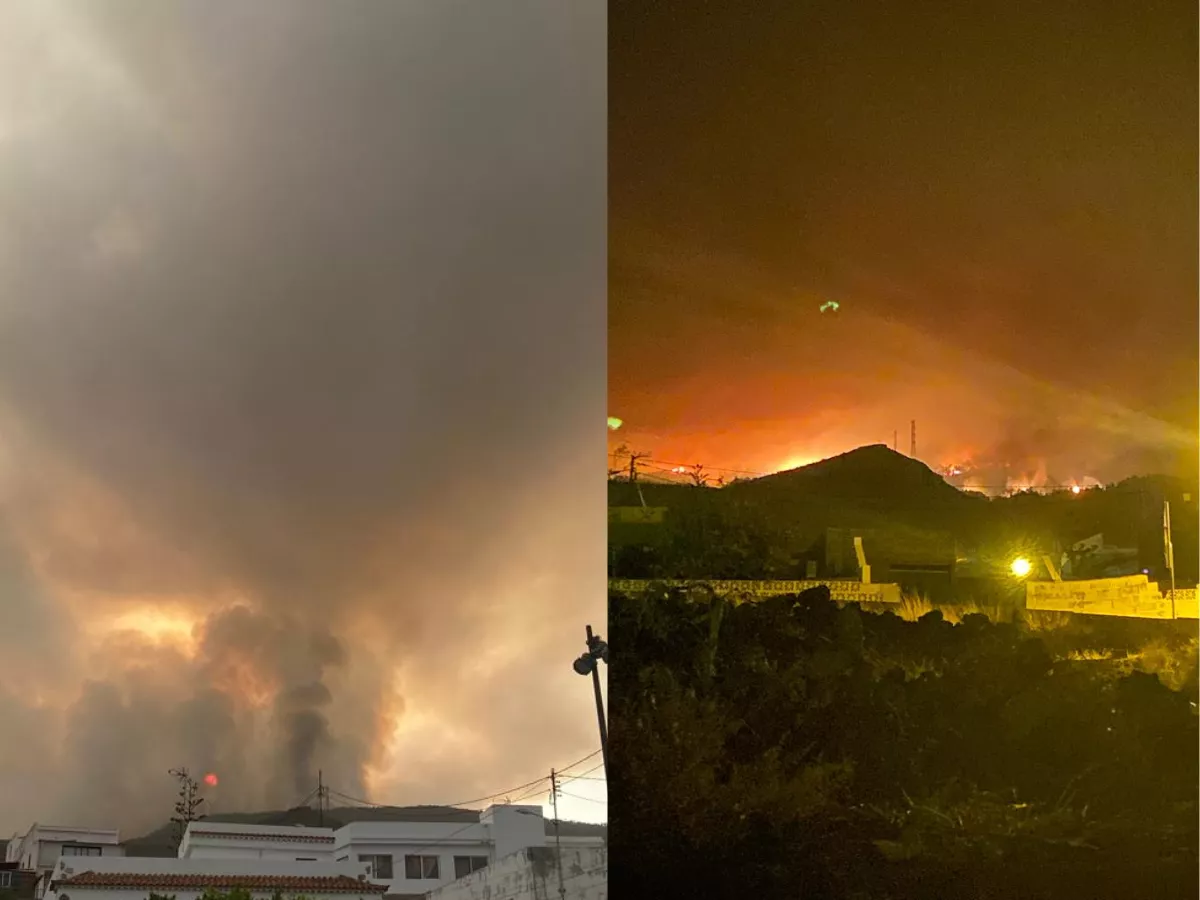 El incendio de Tenerife durante el día y la noche desde Candelaria. / ATLÁNTICO HOY