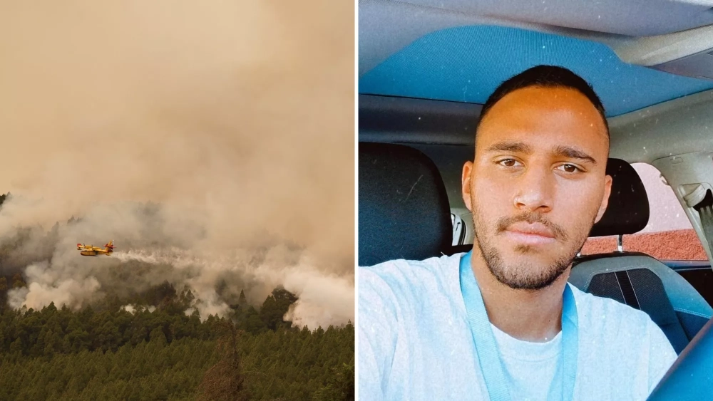 Aday González Fumero, un voluntario de Arafo que ha puesto a disposición de los evacuados por el incendio en Tenerife sus coches y su finca./ MONTAJE AH Aday González Fumero, un voluntario de Arafo que ha puesto a disposición de los evacuados por el incendio en Tenerife sus coches y su finca./ MONTAJE AH