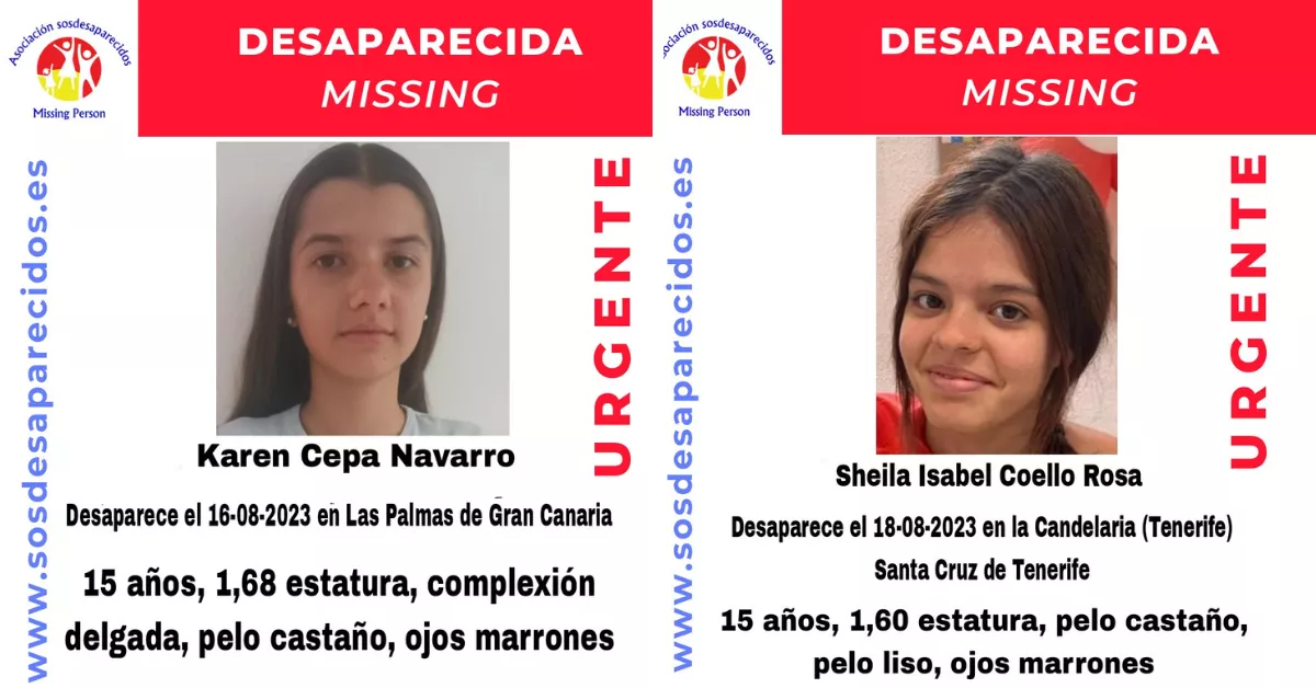 Karen Cepa Navarro y Sheila Coello Rosa, desaparecidas de 15 años en Las Palmas de Gran Canaria y Candelaria./ SOS DESAPARECIDOS