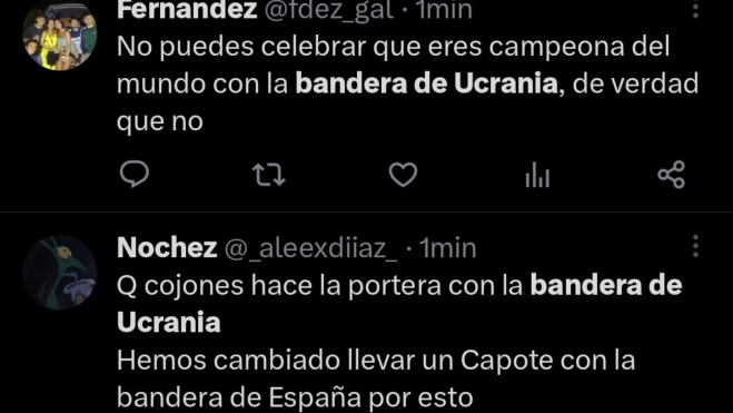 Comentarios en redes sociales preguntándose por qué Misa llevaba una bandera de Ucrania cuando en realidad portaba la de Canarias