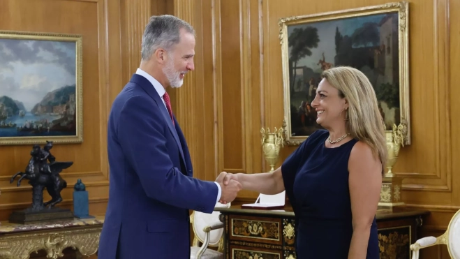 Cristina Valido a su llegada a la consulta con el rey Felipe VI / CASA REAL