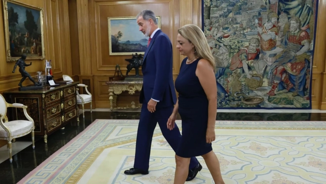 Cristina Valido a su llegada a la consulta con el rey Felipe VI / CASA REAL 