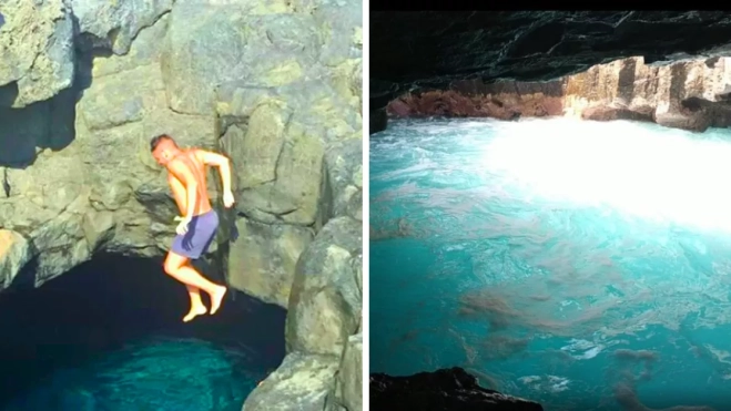 Imagen de la entrada del bufadero que conecta con el interior de una de las cuevas más peligrosas de Canarias y en la que no se permite el bañoREDES (1) Imagen de la entrada del bufadero que conecta con el interior de una de las cuevas más peligrosas de Canarias y en la que no se permite el bañoREDES (1)