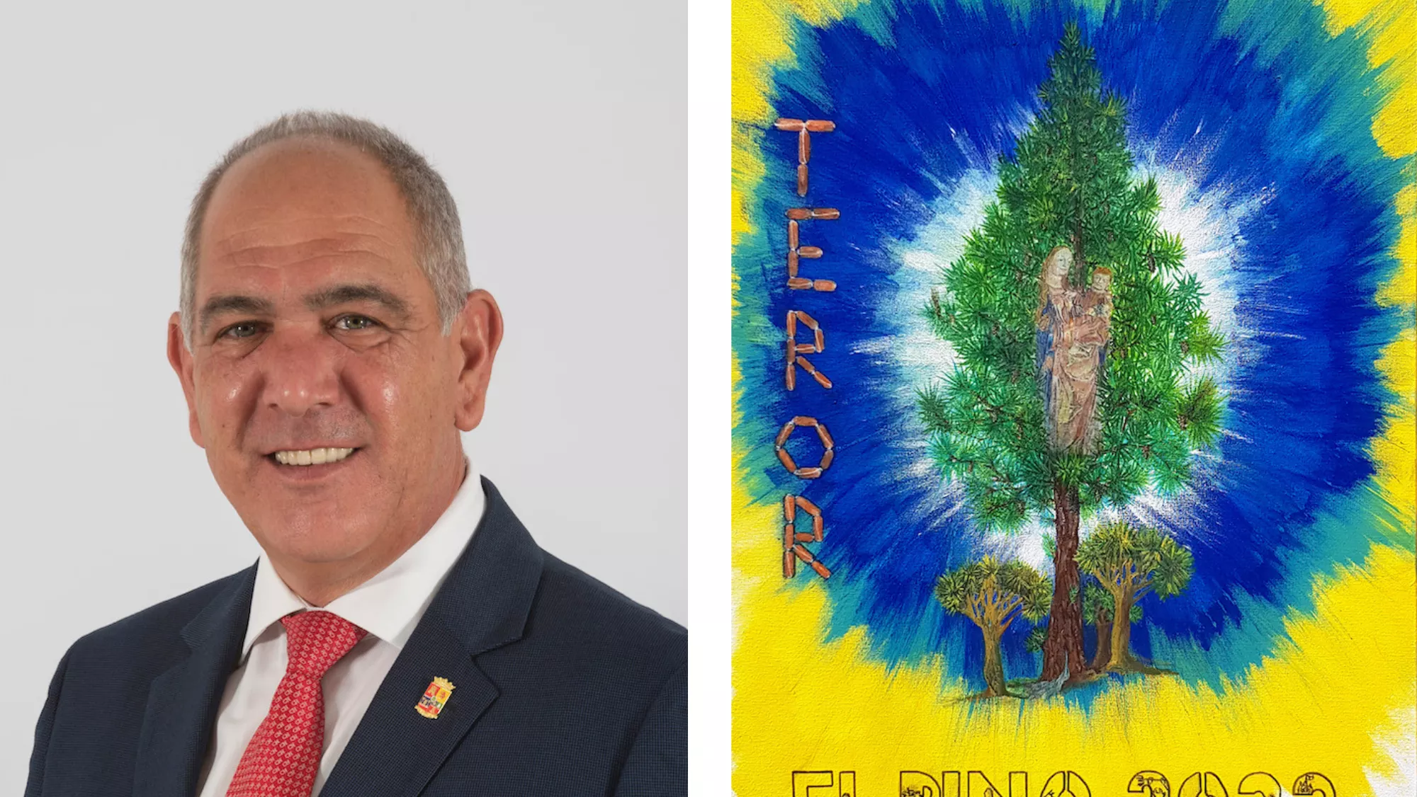 El alcalde de Teror junto al cartel de las fiestas / AYUNTAMIENTO DE TEROR