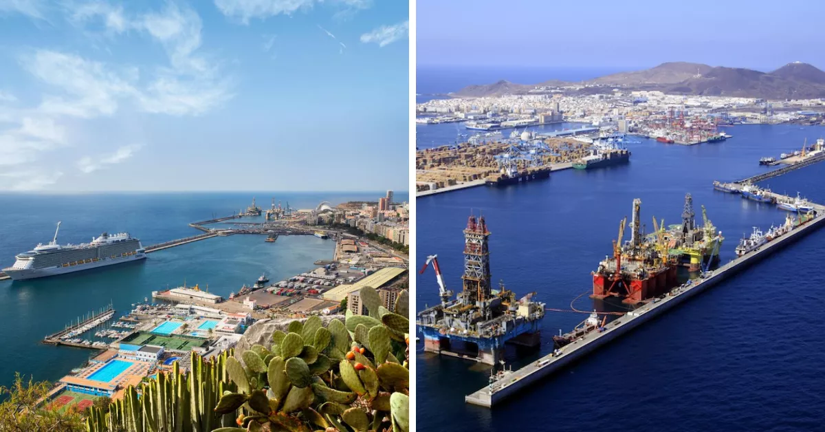 A la izquierda el puerto de Santa Cruz de Tenerife y a la derecha el puerto de Las Palmas. / AH