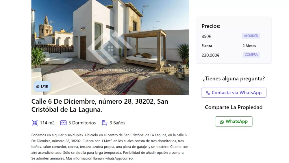 Anuncio de Grupo Giménez de un piso supuestamente en La Laguna que realmente está en Valencia./ GRUPO GIMÉNEZ