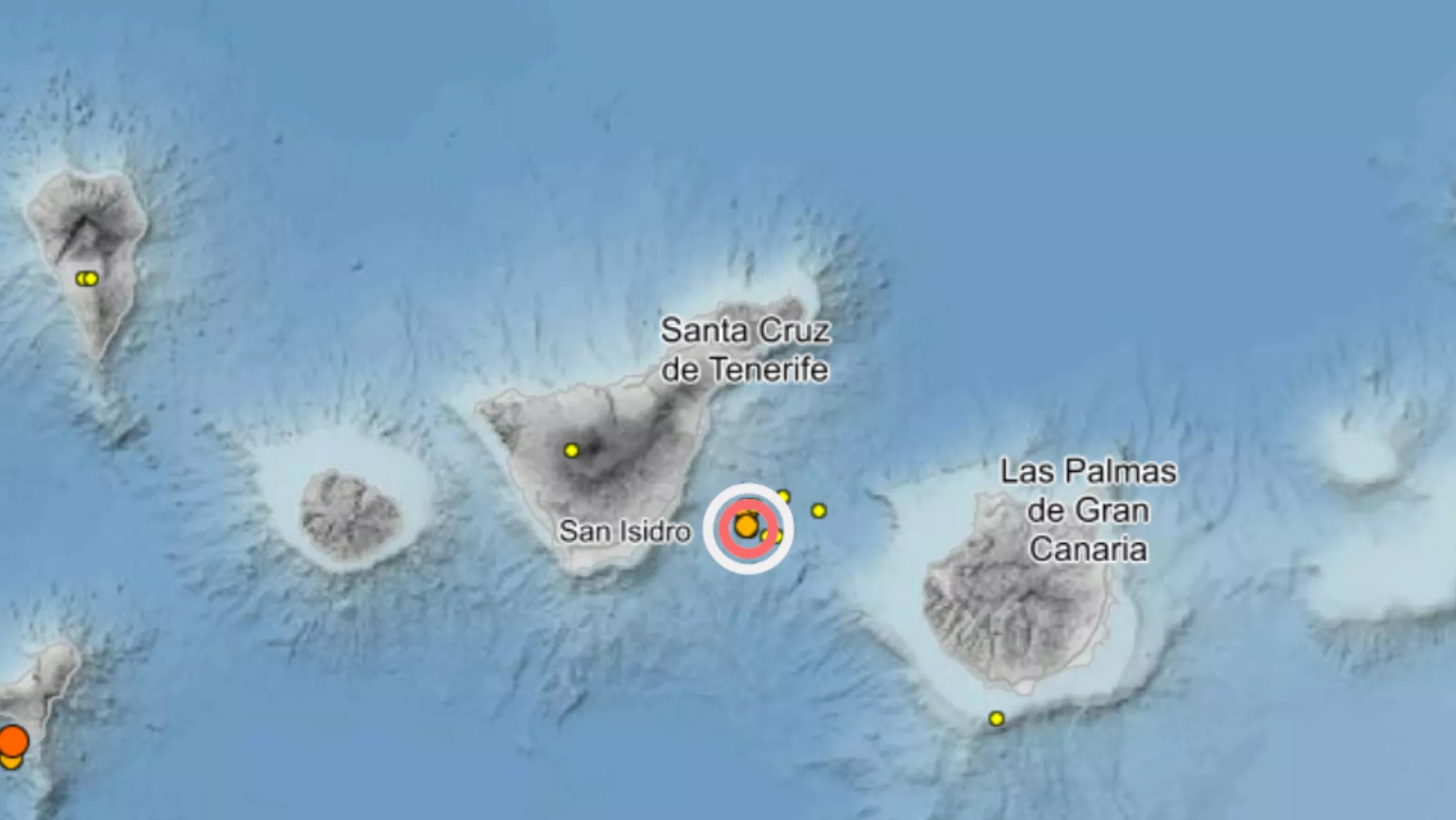 Últimos terremotos registrados por el IGN entre Tenerife y Gran Canaria. / IGN 