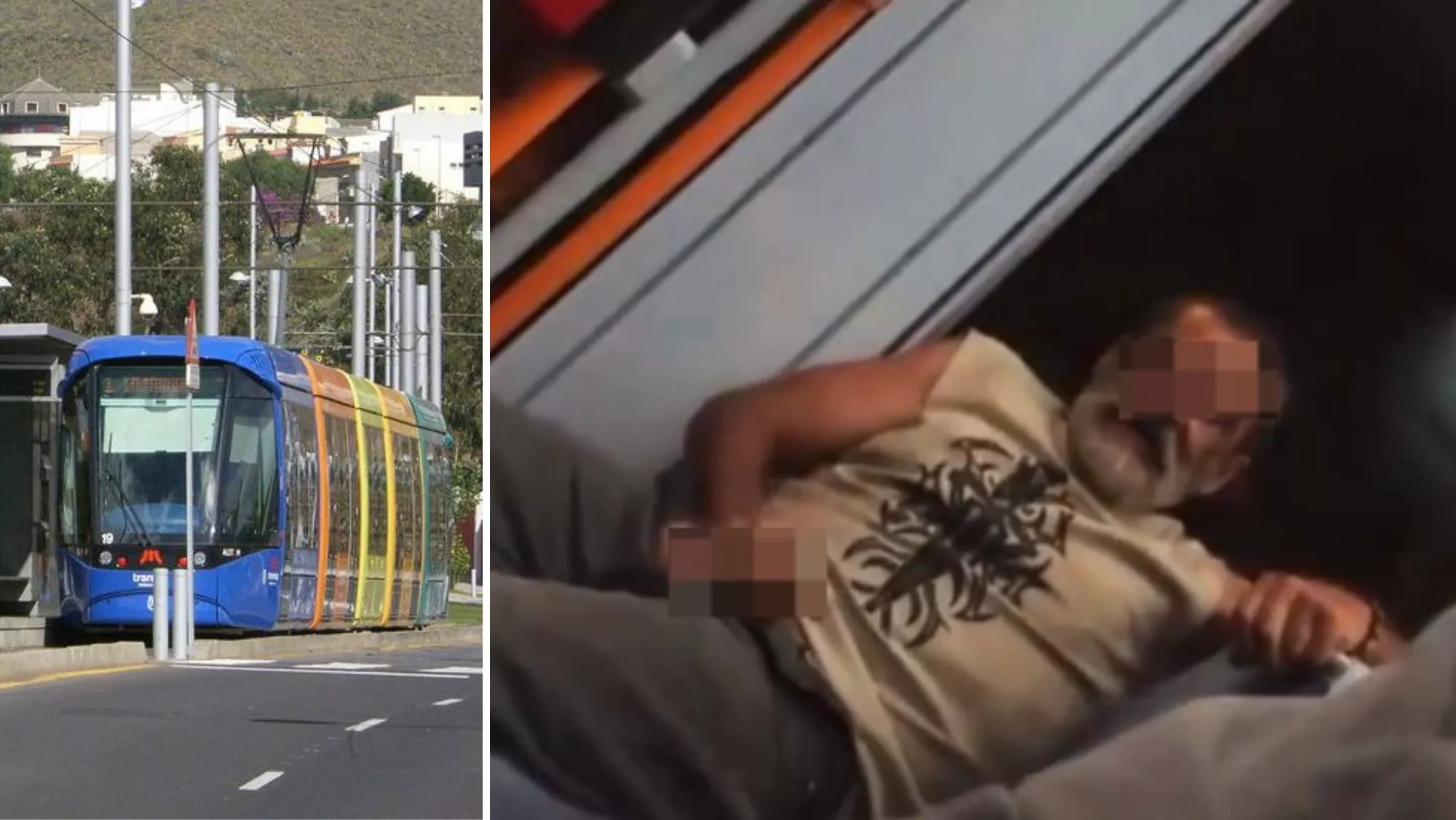 Un hombre masturbándose en el Tranvía de Tenerife delante de dos jóvenes./ REDES