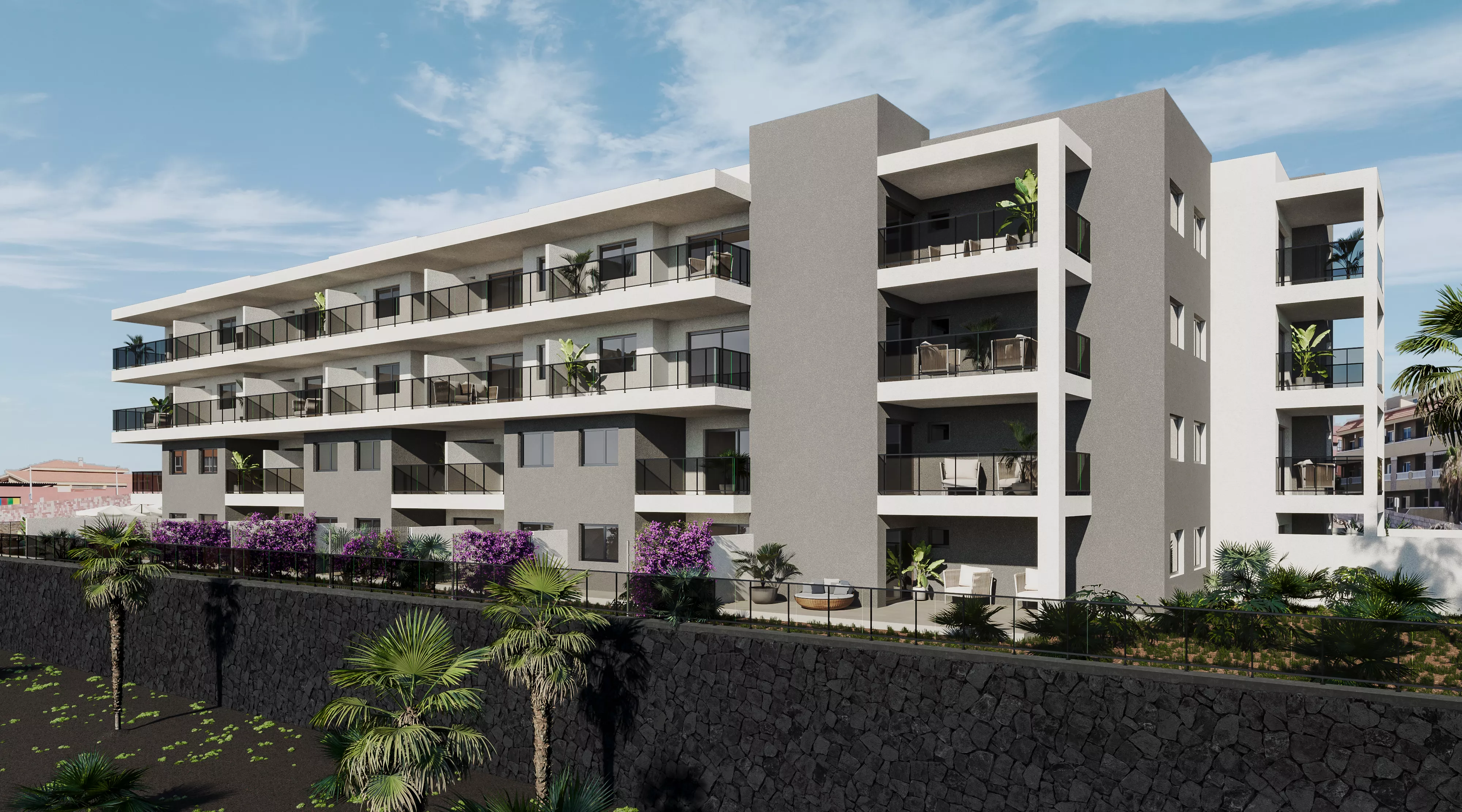 Fachada de la nueva promoción de AEDAS Homes en El Médano, Tenerife./ CEDIDA